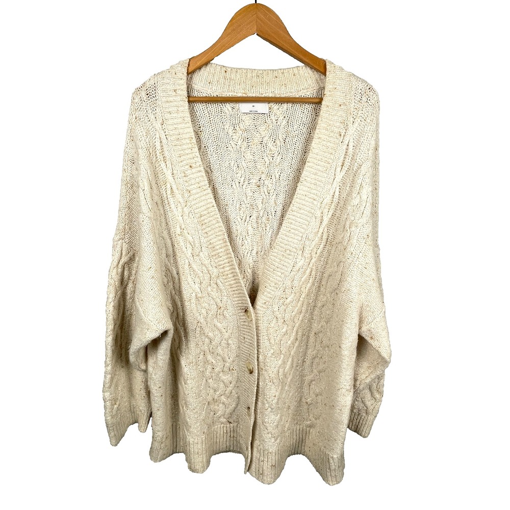 Old Navy Cardigan Women 2X Slouchy Open Cable Knit Cotton Old Money Fisherman